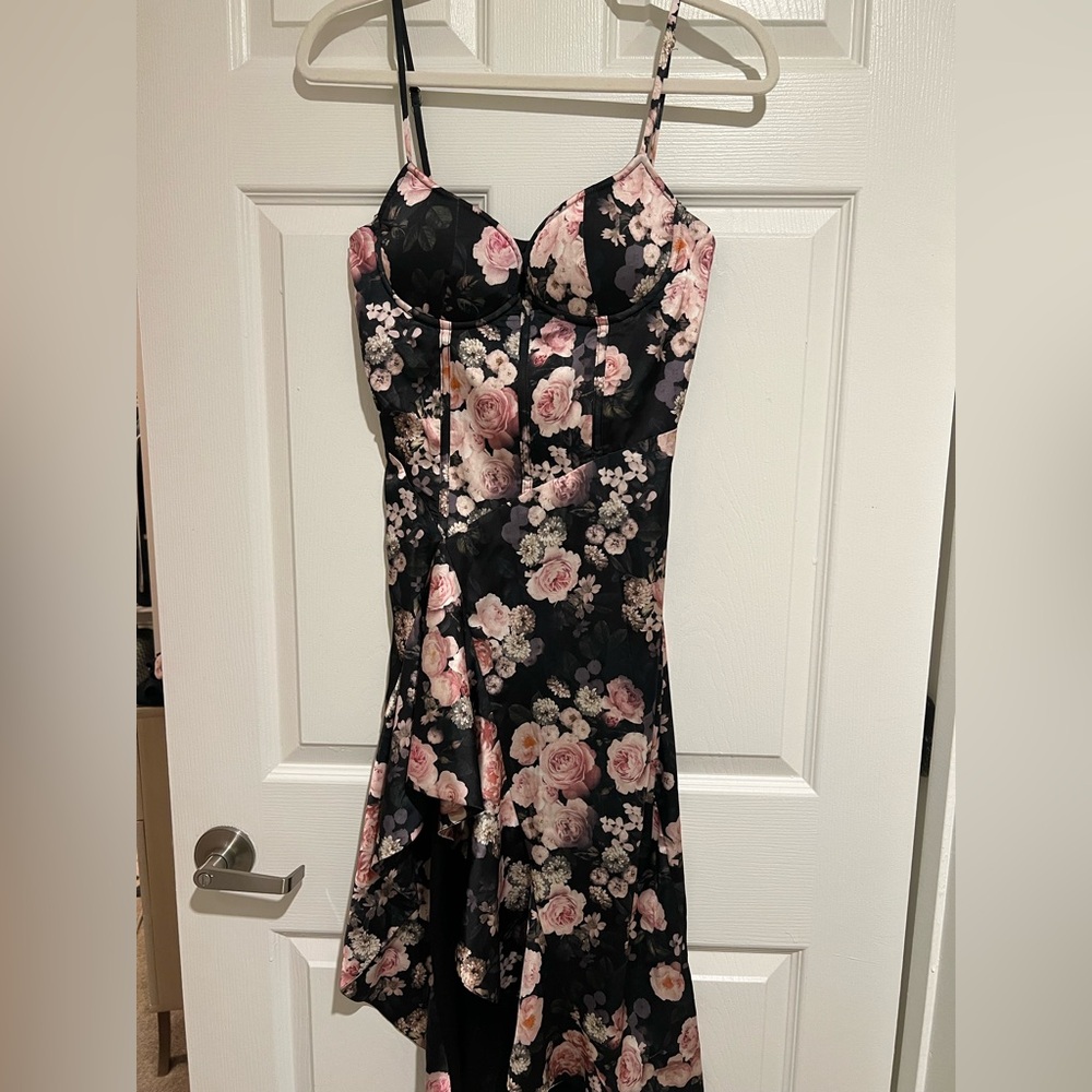 REVOLVE More to Come Solare Corset Black Floral Satin High-Low Slip Dress - Picture 2 of 9